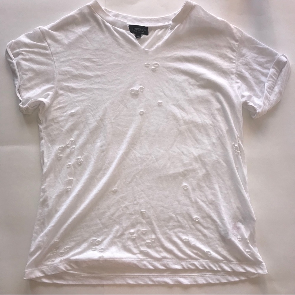 Topshop White Distressed Tee